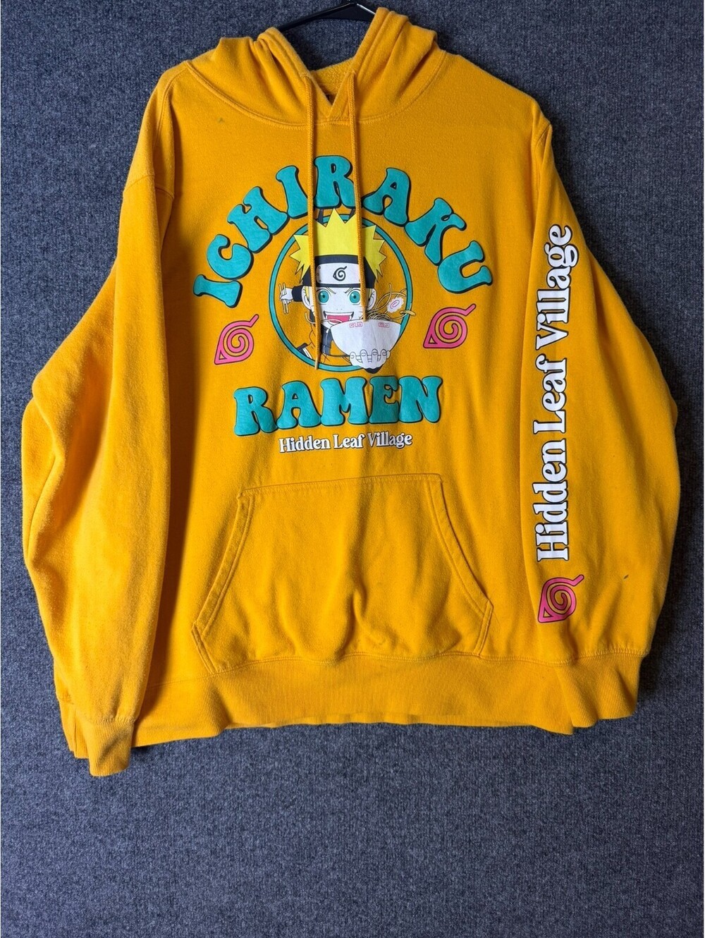 Naruto Shippuden Ichiraku Ramen Hoodie XL Yellow Graphic Pullover Sweatshirt